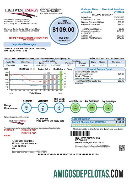Projeto de lei de serviços públicos de energia do Wyoming High West Energy dos EUA em formatos Word e PDF, versão 2 baixar para verificação